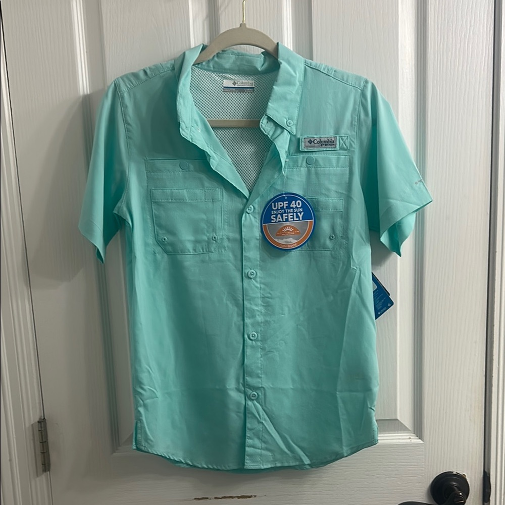 Youth Columbia Blue Casual Button Down Shirt Relaxed Fit